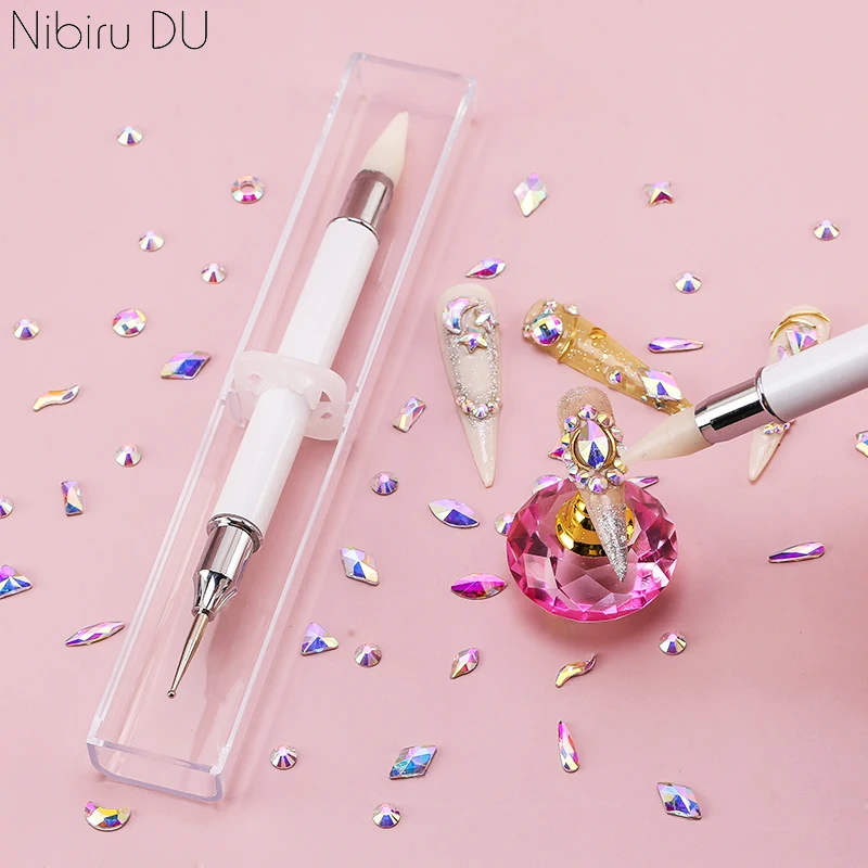 

1PC Dual Heads Dotting Pen Wax Point Drill Pen For Rhinestones Gem Picker Crystal Picking With Box Metal Nail Art DIY Tools