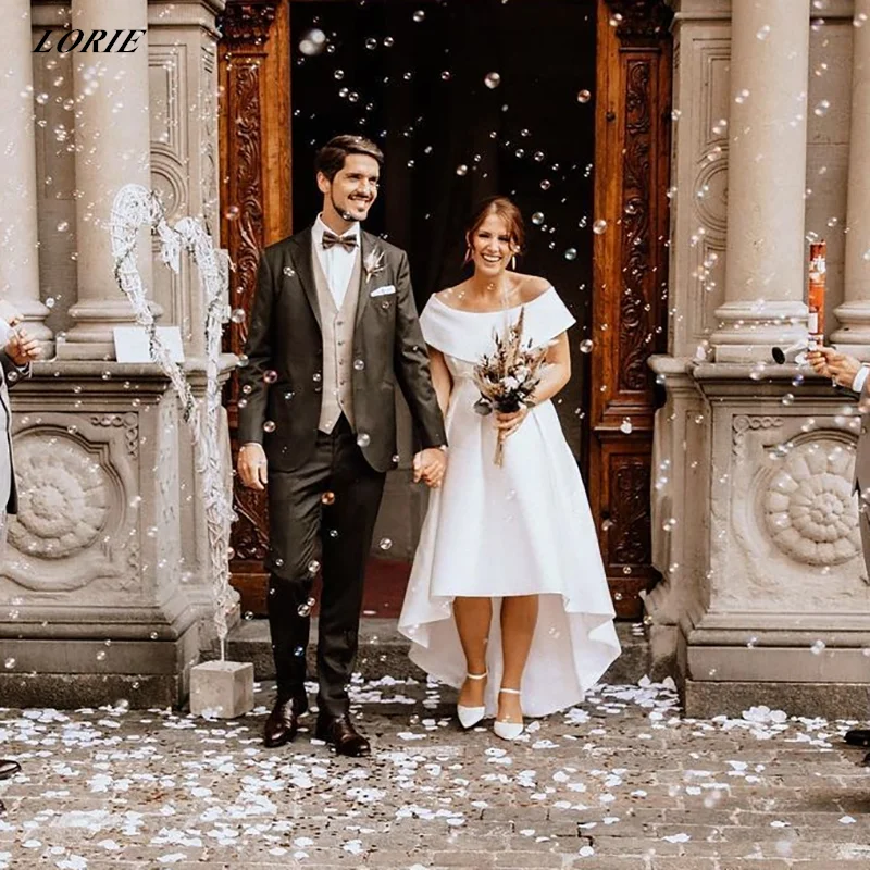 

LORIE Mono Satin Off Shoulder Wedding Dresses Sleeveless O-Neck A-Line Bohemia Bridal Gowns Zipper Back Bride Dress Custom Size