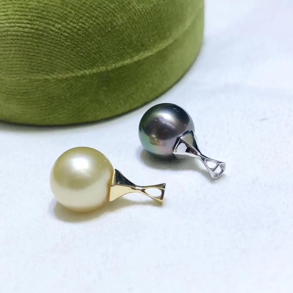 

2 Color 18K Yellow White Gold Pendant Base Mountings Settings AU750 Jewelry Findings for Pearls Coral Agate Crystal Beads Stones