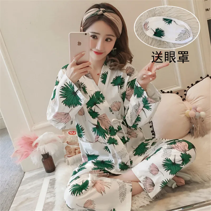2019 Женский пижамный комплект кимоно молочный шелк пижамы 3 предмета для женщин