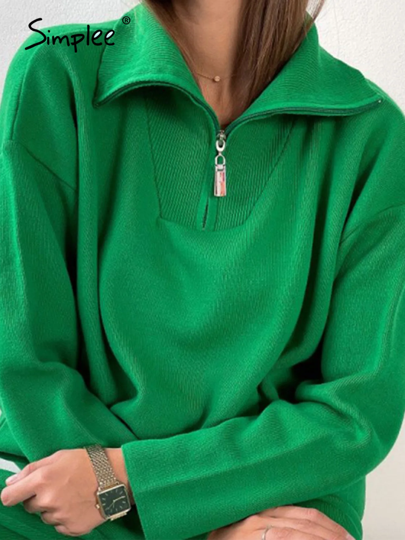 Simplee Polo Воротник оверсайз женский осенний джемпер High street с длинным рукавом