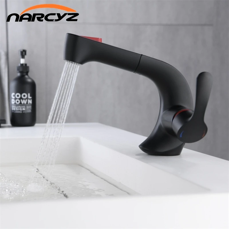 Смесители для раковины латунный черный выдвижной смеситель в ванной комнате