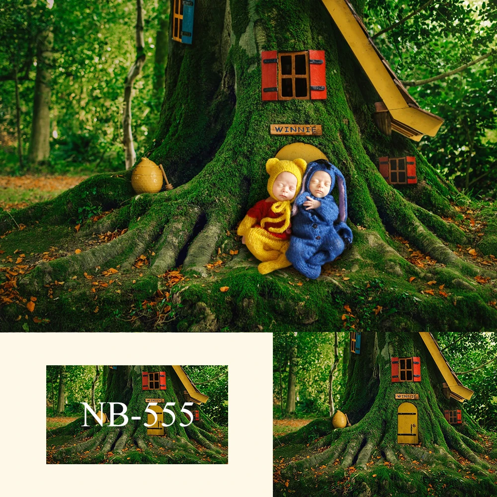 

Fairy Garden Backdrop Newborn Children Portrait Photography Backdrop Moss Trees House Background for Spring Shoot