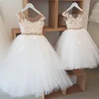 Детское платье для первого причастия, белое, цвета слоновой кости, с бисером, кружевное, с цветами, платье для маленькой невесты, свадебное платье для девочек