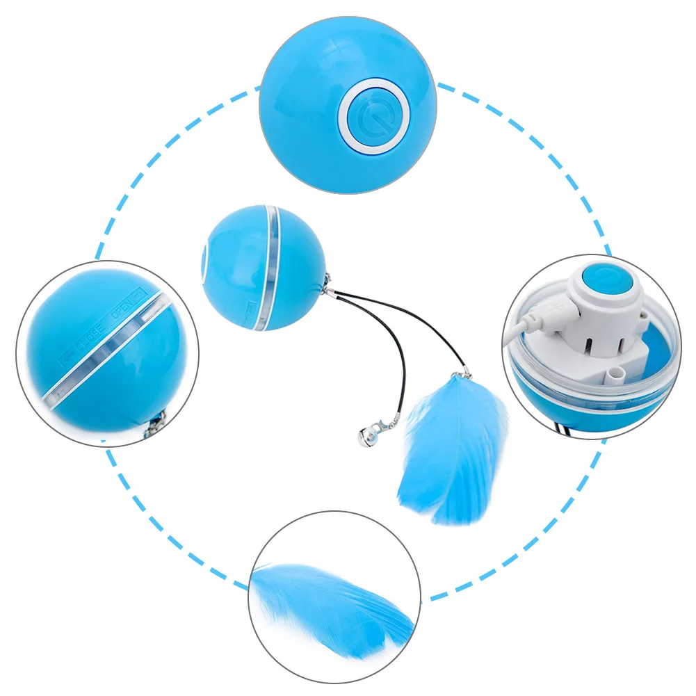 

Interactive Cat Toy Ball Colorful LED Self Rotating Ball With Bell USB Rechargeable with Feather Bell Cat Ball Toy Dropshipping