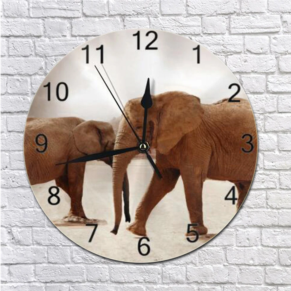 Круглые Настенные часы с принтом слона 25 см цифровой циферблат бесшумные