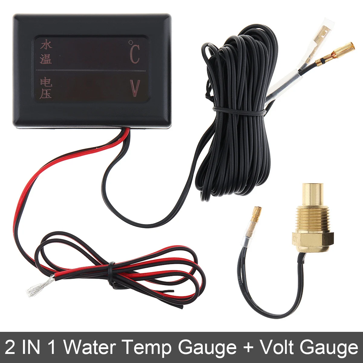 

12V / 24 V Universal 2 In 1 Car Gauge Digital Anti Shake Water Temperature Gauge +Volt Gauge with Sensor for Car Truck Motorycle