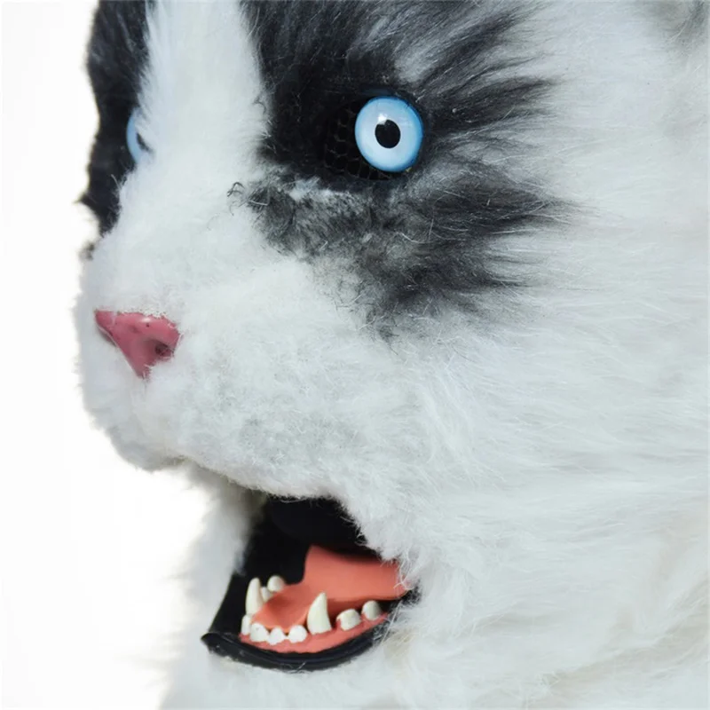 Маска кошки плюшевая с капюшоном имитацией котика 2D мир демон кошачий рот