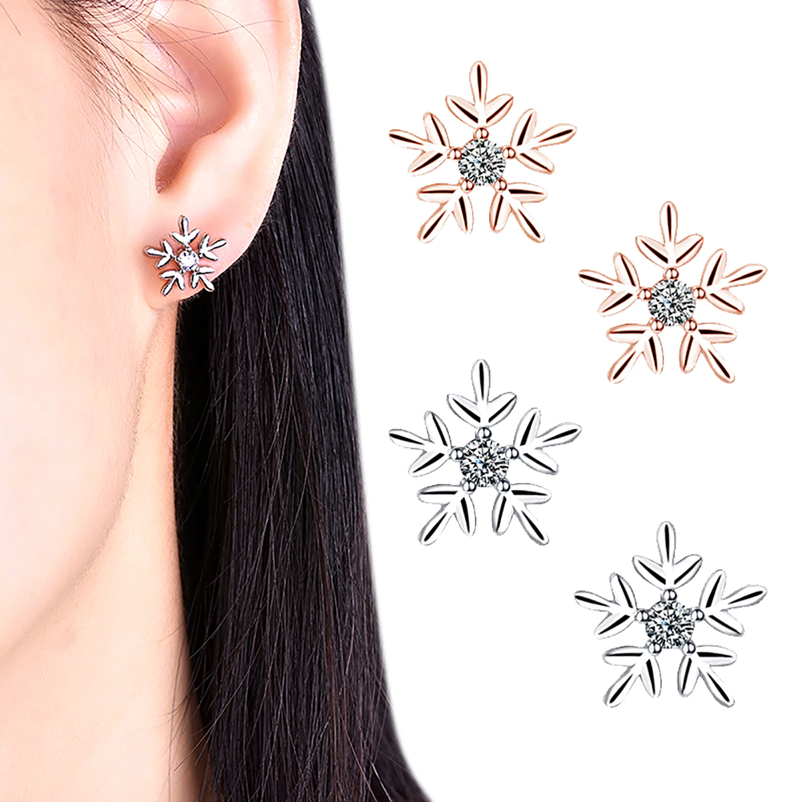 

Crystal Snowflake Flower Stud Earrings, Cubic Winter Snowflake Flower Elegant Winter Jewellery Christmas Gifts for Women Girls