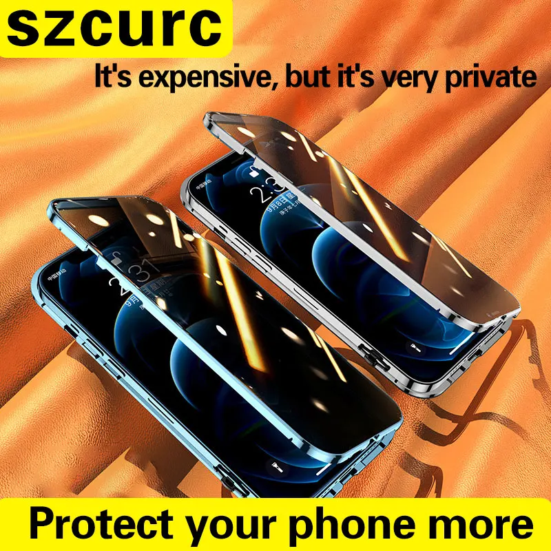 for iphone 11 case new 360° full protection revent the peep magnetic adsorption glass phone cover iphone 12 13 pro max mini free global shipping