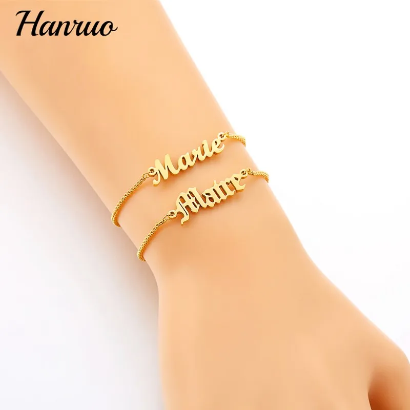

Personalized Customized Name Bracelet Women Kids Stainless Steel Adjustable Stretch bangle Beads Chain Lettering Bracelets Gifts