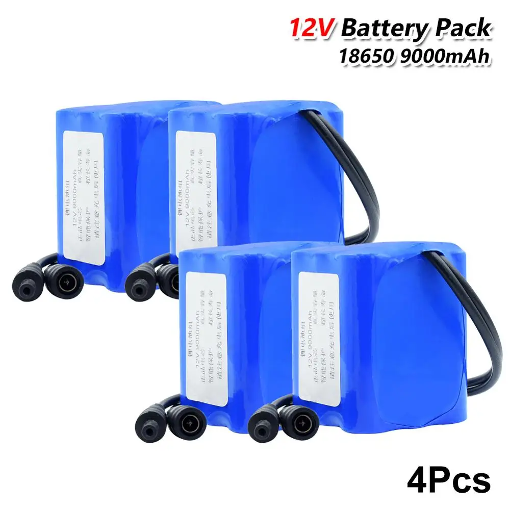 

YCDC 4PCS 12v Lithium Li-ion 18650 Battery 9000mAh With XH 2.54mm/DC 5.5x2.1mm Connector For Vacuum Cleaner DIY Power Bank Tools