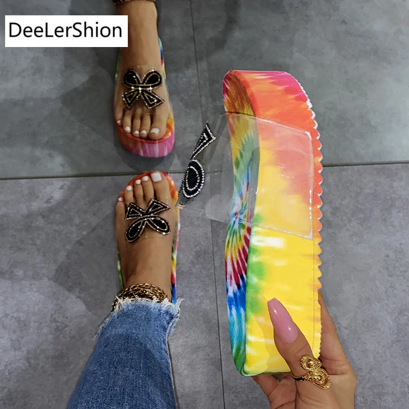 

Women's Flat Shoes For Woman Slippers Summer 2021 Bow Female Casual Beach Footwear Ladies Transparent Flip Flops Women Crystal