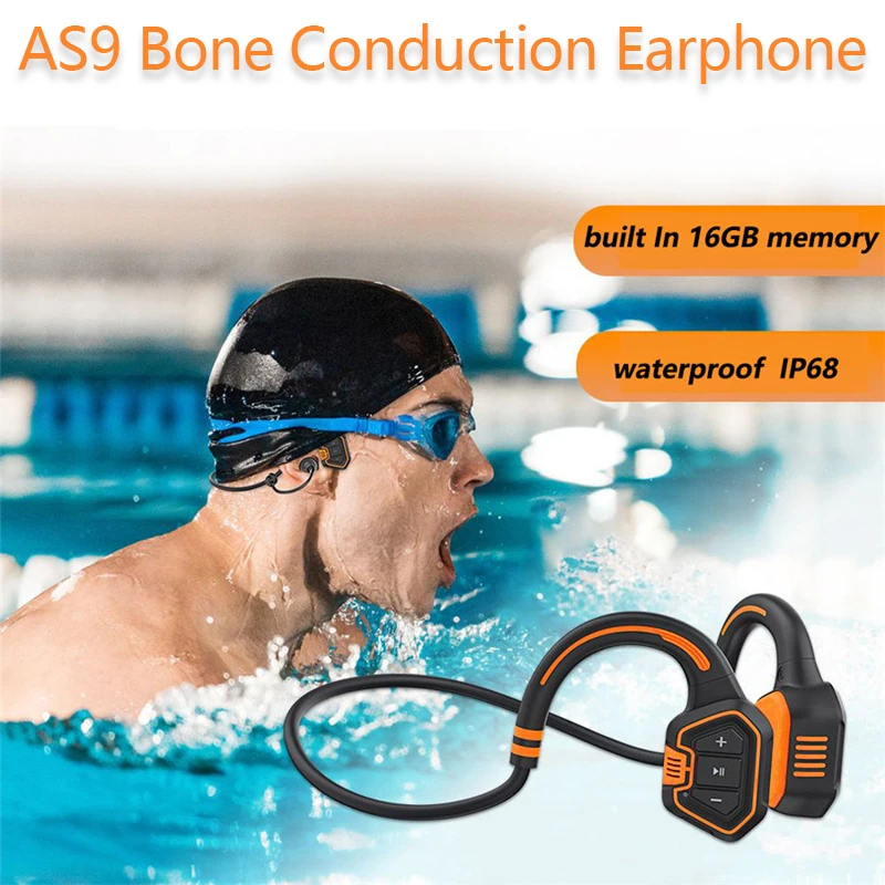 

Наушники AS9 с костной проводимостью, беспроводные Bluetooth наушники со встроенной памятью 16 ГБ, водонепроницаемость IP68, музыкальный mp3-плеер, Сп...