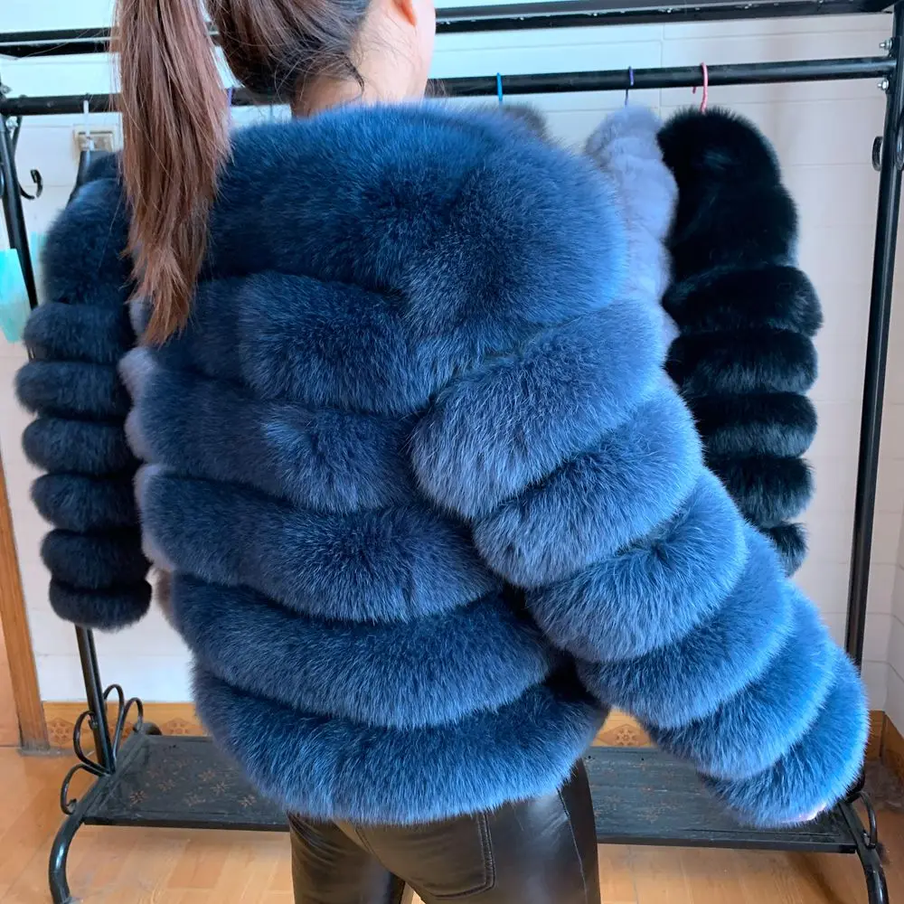 Long sleeves Women Warm Real Fox Fur Coat Short Slim Winter Genuine Fur Jacket Fashion Outwear Luxury Natural Fox Fur Coat For