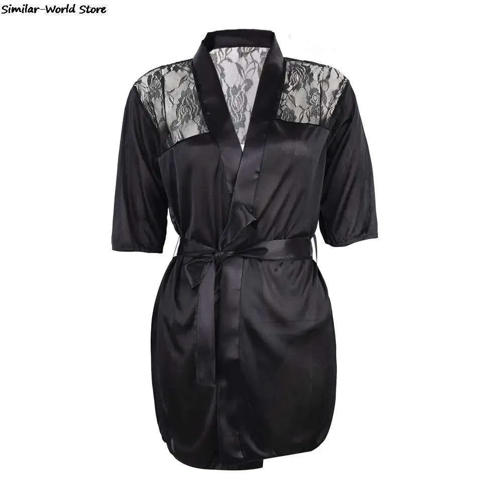 Новинка 2017 горячее сексуальное белье шелковое кружевное черное кимоно интимное