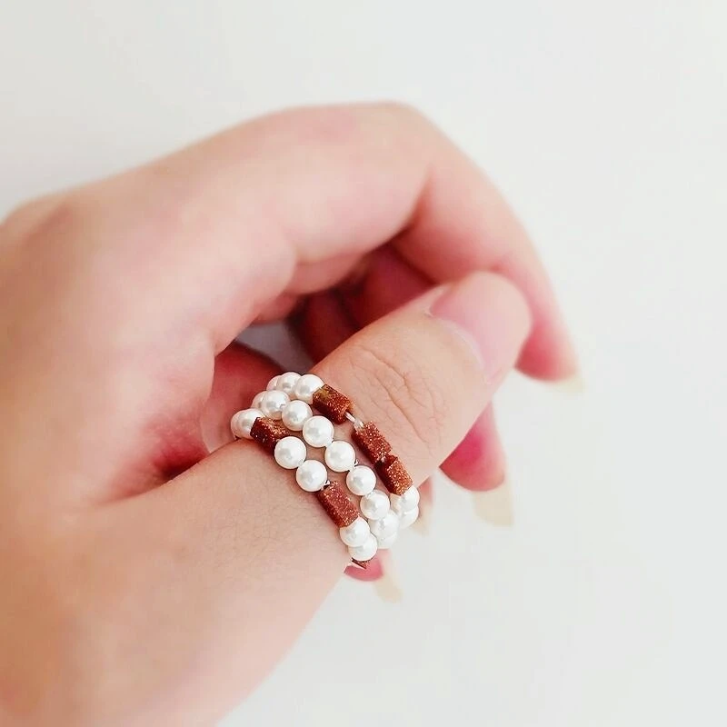 Кольцо женское кольцо из натурального камня модное песчаника с жемчугом