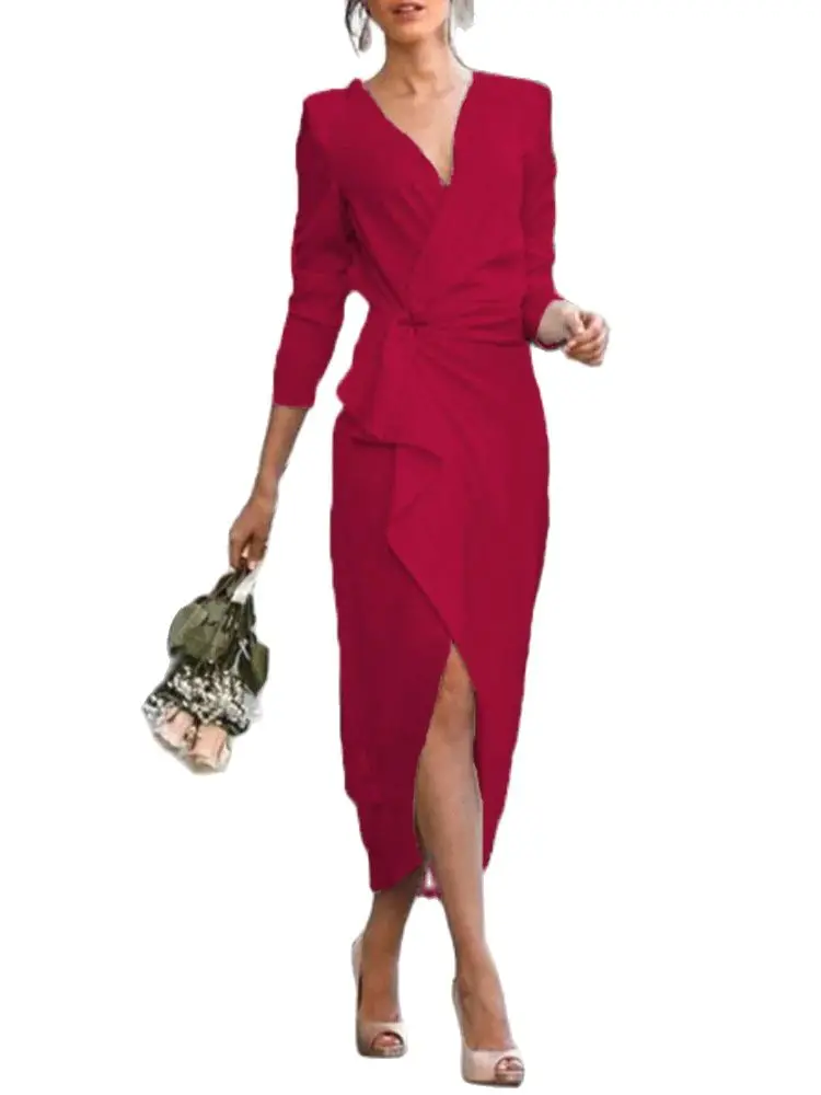 

Женское платье с длинным рукавом, осенне-зимнее платье средней длины со средней талией, 2021