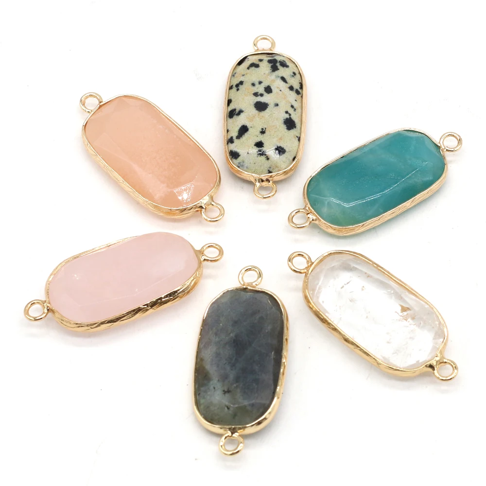 

Natural Semi-precious Stones Connector Rose Quartz Amazonite Gilded Edge DIY for Jewelry Making Necklaces Accessories Gift