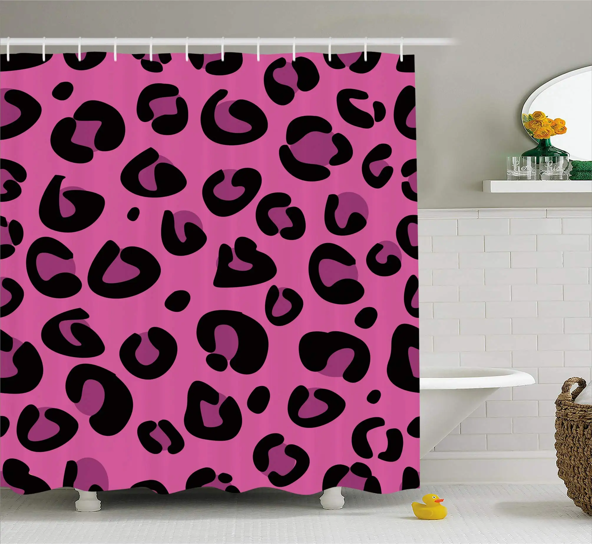 Леопардовая шторка для душа с изображением животного тканевый комплект ванной