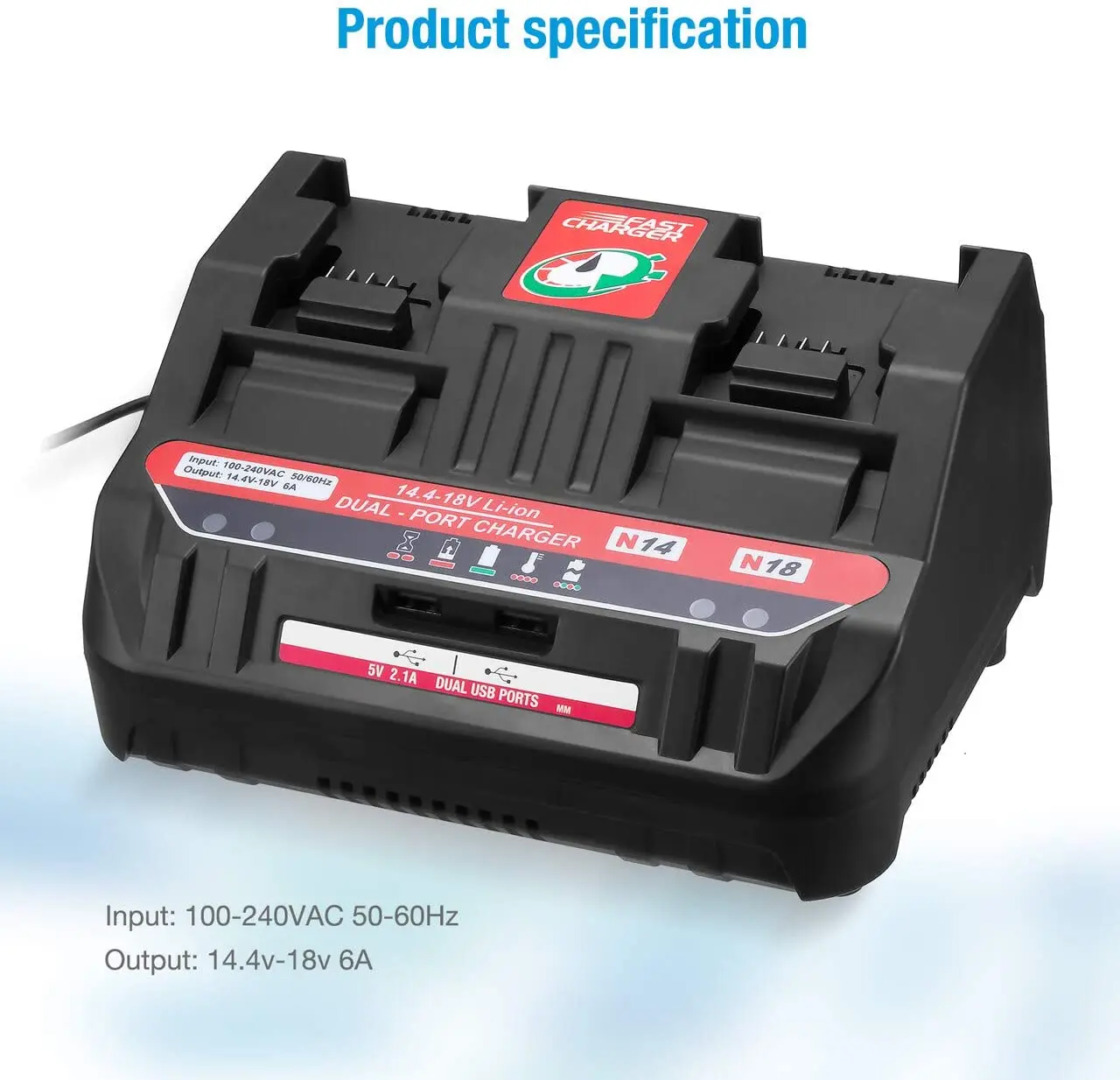 

Dual Charger ​M18 Li-ion Battery Charger For Milwaukee 14.4V 18V M18 48 -11- 24xx Series Lithium-ion Battery 6A Charging Current
