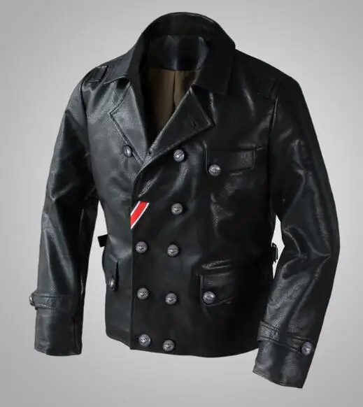

German Bomber jacket Pilot WW2 PU Leather coat Men Winter Vintage