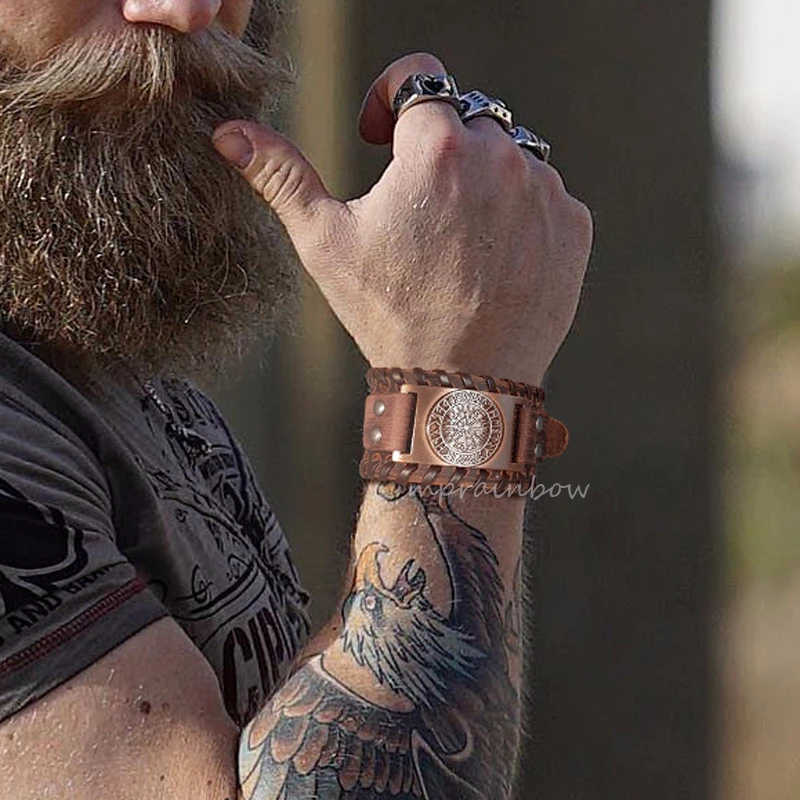 Кожаный браслет VEGVISIR Компас для мужчин VIKING JWLELRY|Гибкие браслеты| |