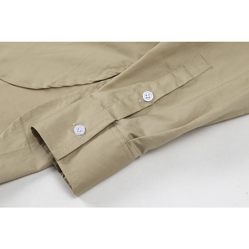 

Khaki Women's Cardigan Blouses 2021 Summer Long Sleeve Loose Casual Work High Waist Belt Slim Shirts Elegant OL Solid Rok Tops