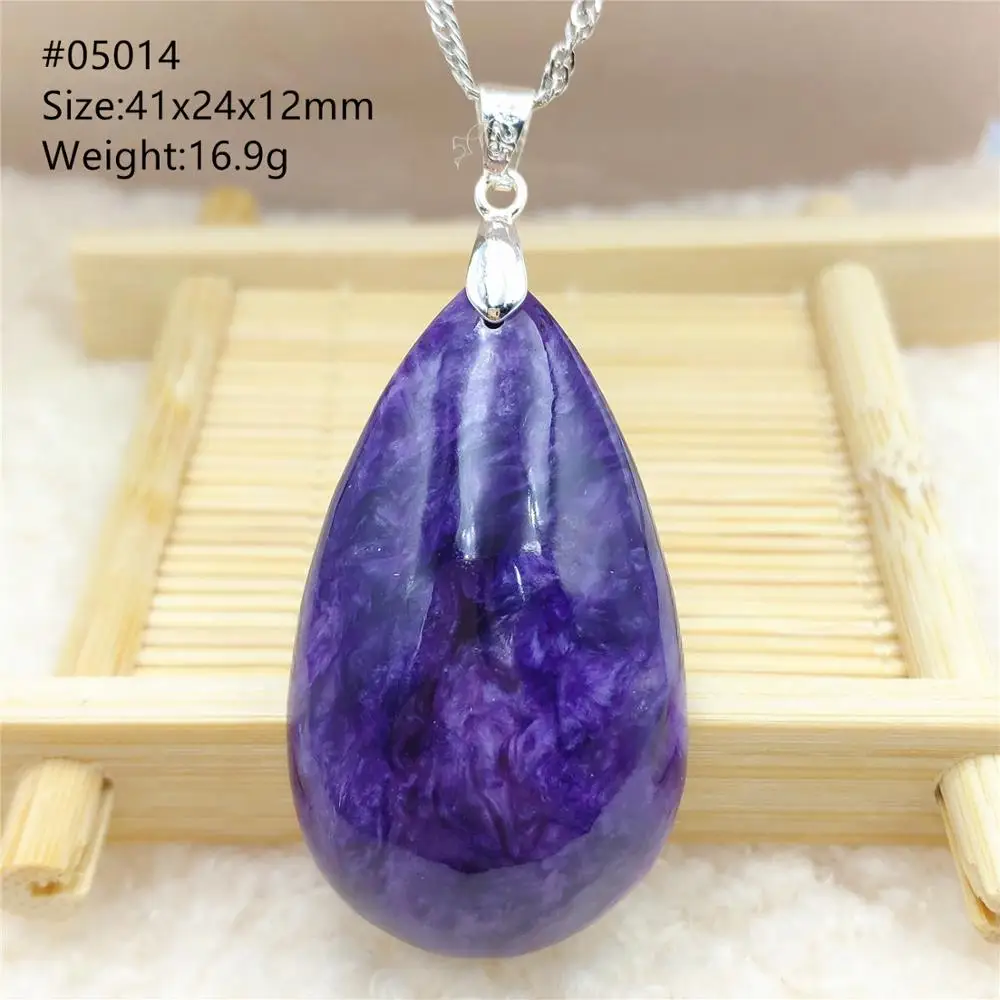 

Genuine Charoite Pendant Necklace Natural Charoite Jewelry Oval Gemstone Woman Men Crystal From Russia Water Drop Women AAAAAA