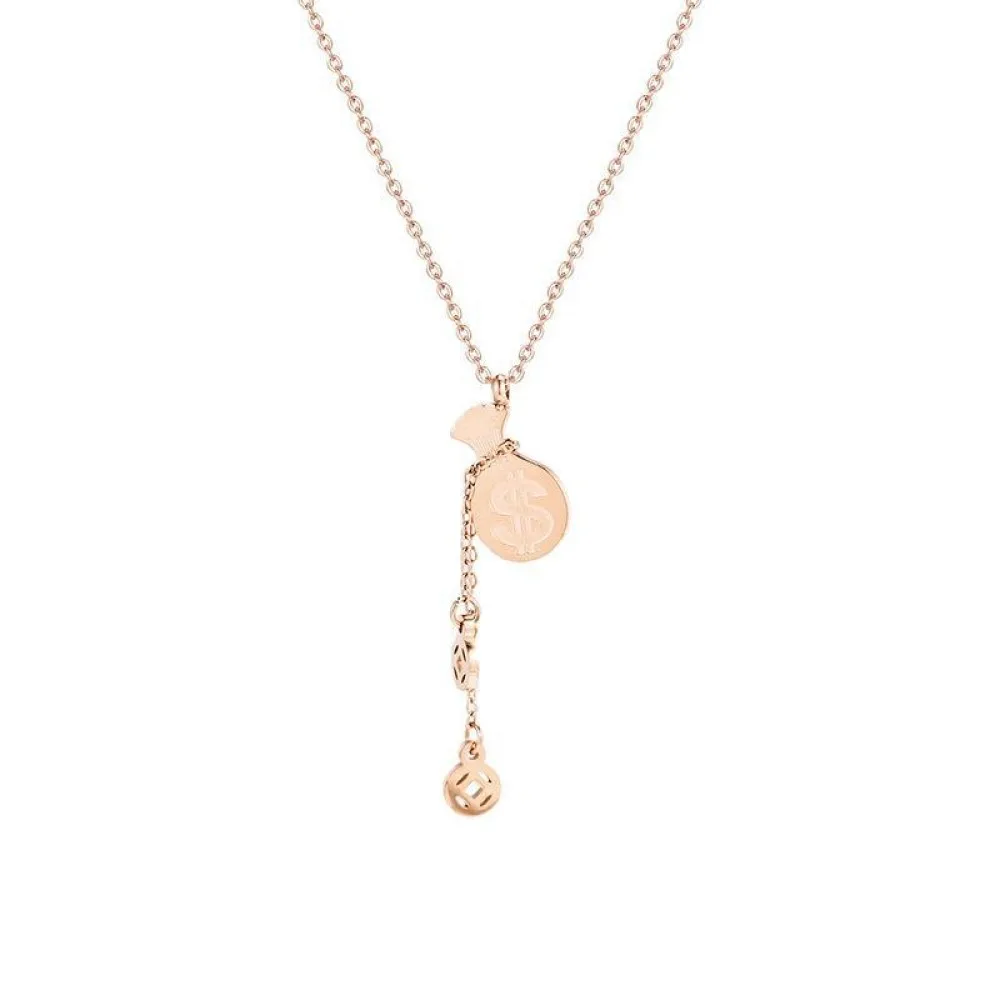 

Fashion Necklace For Women Rose Gold Money Bag Pendant Electroplated Titanium Steel Jewelry Accessories Improve Temperament
