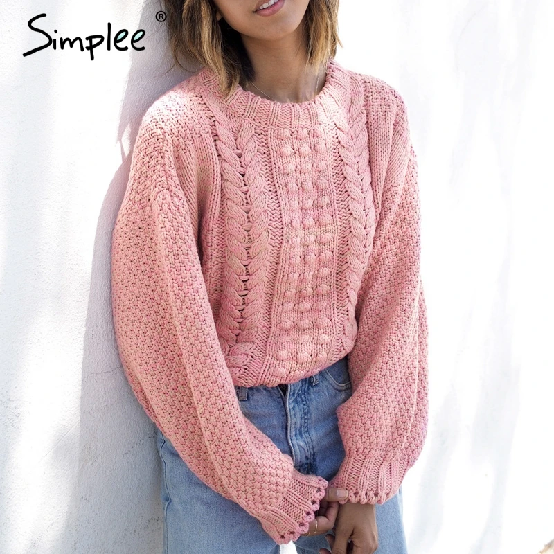 Simplee женская трикотажный пуловер Повседневный свободный рукав розовые пуловеры