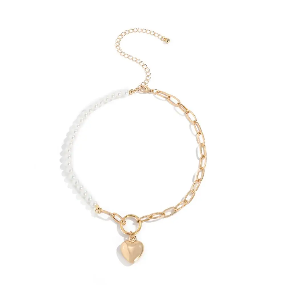 

Bohemian Chain On The Neck Choker Pearl Necklaces for Women Collar Love Heart Pendant Necklaces Goth 2020 Jewelry Egirl Gifts
