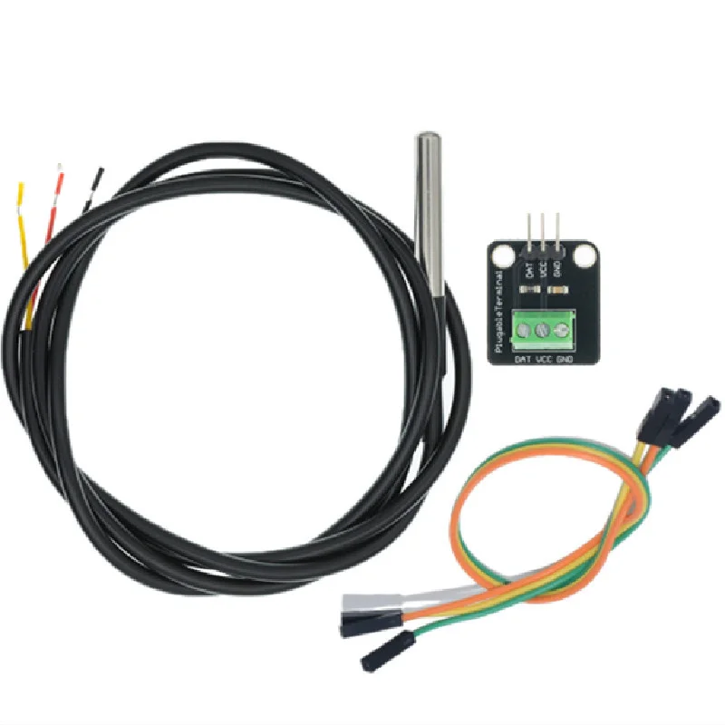 

DS18B20 Temperature Sensor Module Kit Waterproof 100CM Digital Sensor Cable Stainless Steel Probe Terminal Adapter For Arduino