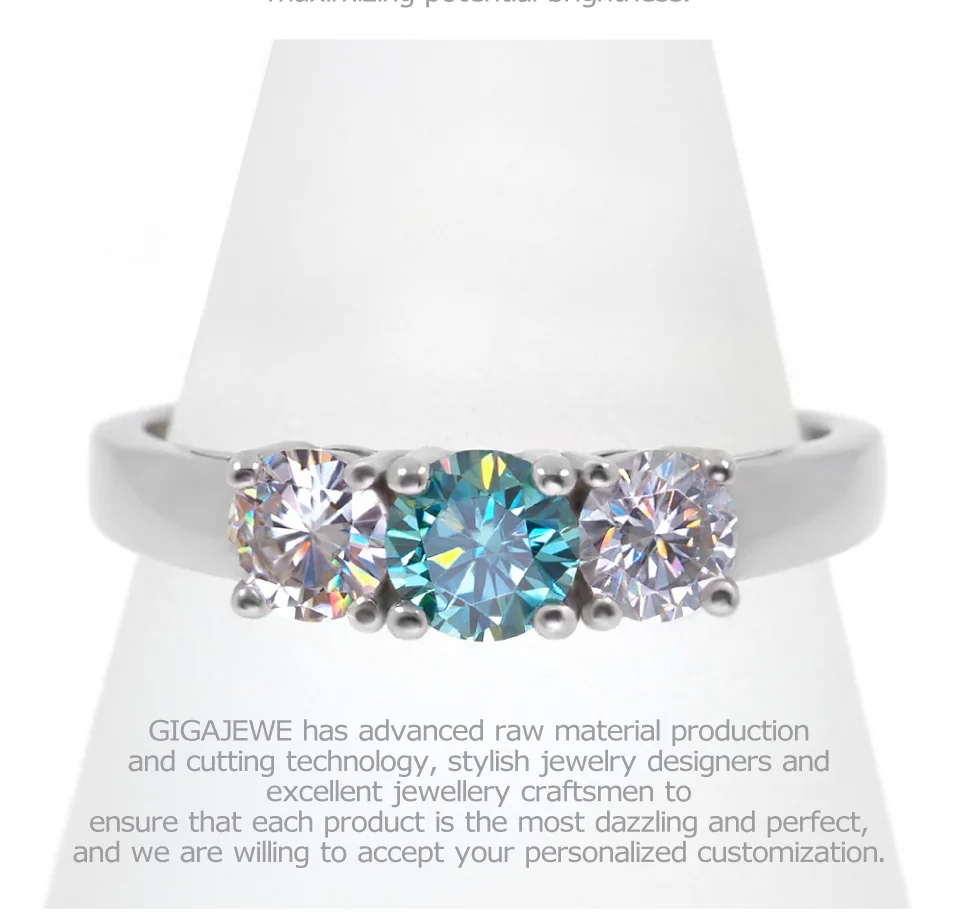 GIGAJEWE всего 1.0ct EF/зеленый VVS1 Круглый отличная огранка алмаз тест прошел Муассанит 925 Серебряное кольцо ювелирные изделия подарок девушке