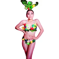 fashion personality women bra shorts nightclub pole dancing costumes green vegetables decoration bikini set evening prom outift