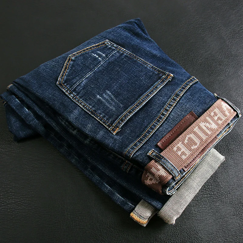 European American Street Fashion Men Jeans Retro Blue Elastic Slim Fit Biker Jeans Men Spliced Designer Hip Hop Denim Punk Pants