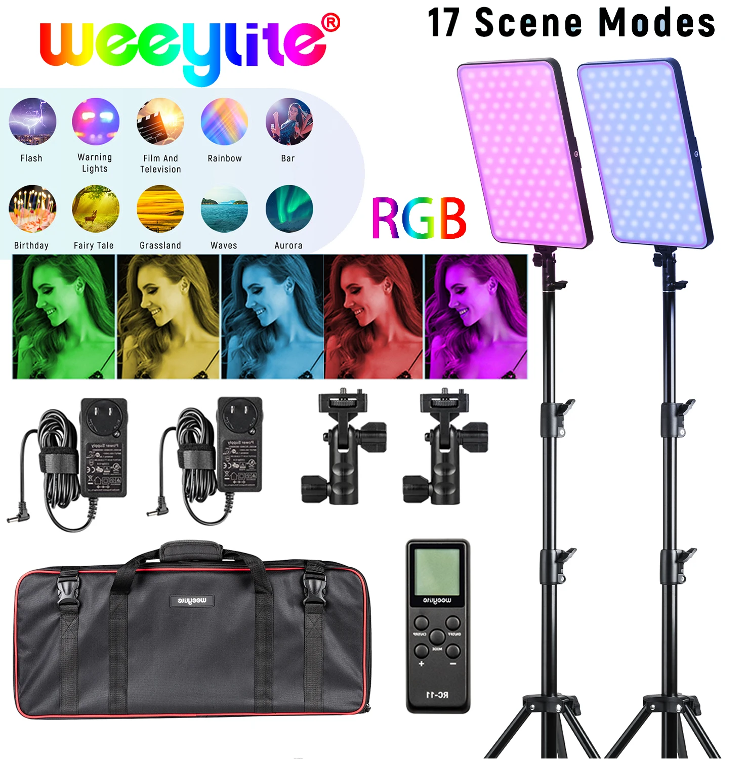 Weeylite sprite40 2 шт. RGB светильник Светодиодная лампа для камеры 2,4G беспроводной пульт дистанционного управления для камеры Свет Полноцветный выход с светильник ставкой