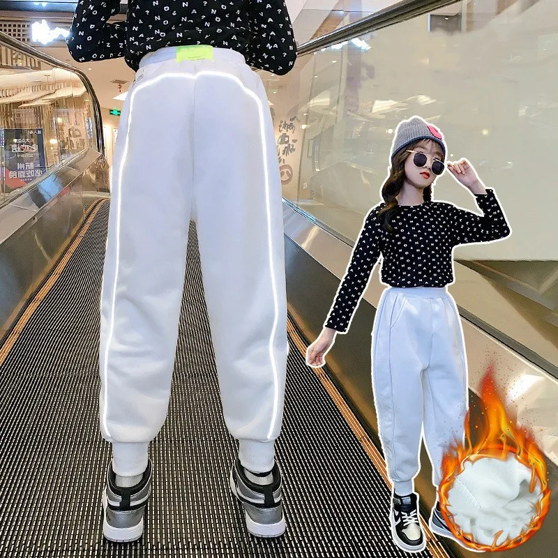 

Girls Plus Velvet Thick Cotton Pants Winter Teen Girls Sports Pants Kids Warm Casual Trousers For School Girls Sweatpants 4-14 Y