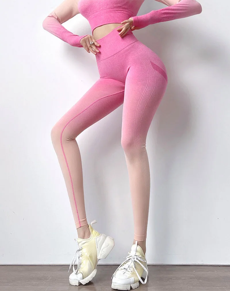 Gradient Color Sport Yoga Pants Sexy Push Up Legging Women Workout Fitness Running Pants Gym High Waist Squat Proof Tights