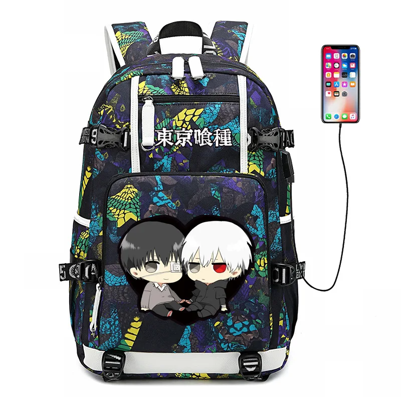 Токийский Гуль Kaneki Ken рюкзак с USB-портом Сумка узором в виде змеи школьные ранцы