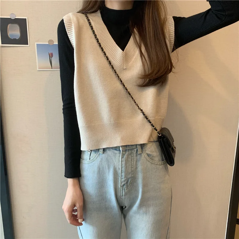 Женская Трикотажная майка без рукавов удобный пуловер с V-образным вырезом