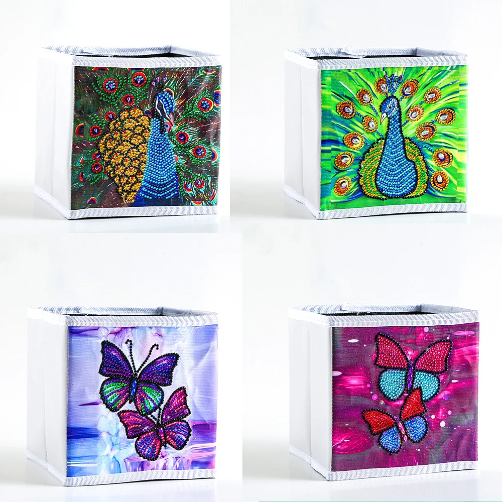 

5D DIY Diamond Painting Butterfly Folding Storage Box PU Leather Desktop Sundries Organizer Bins Wardrobe Drawer Container
