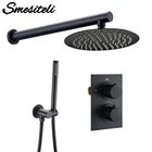 Набор для душа Smesiteli, матовый черный смеситель для душа с дождем, настенный или потолочный термостатический клапан, 8-12 дюймов, насадка для душа