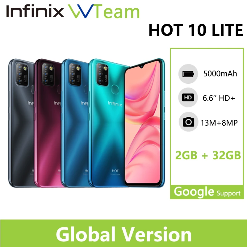 Telefono cellulare Infinix versione globale 2GB 32GB 6.6 'HD 1600*720P 5000mAh batteria 13MP fotocamera Helio A20