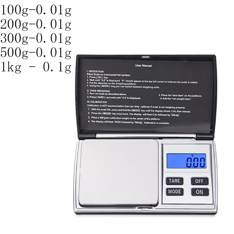 Портативный ювелирные изделия высокоточные весы 100/200/300/500/1000g 0,01/0,1g Мини грамм весы Карманные электронные весы для ювелирных изделий для Кухня