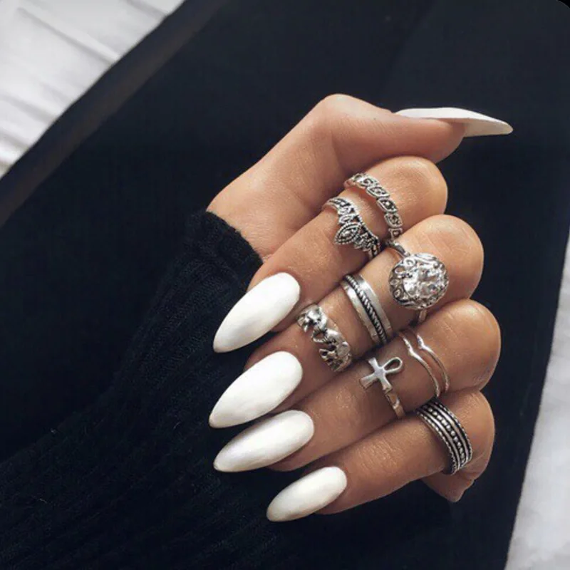 

24Pcs Long Sharp Head Fake Nails ins Hot Nails Solid Color False Nails Acrylic Press on Nails Nail Art Supply with Glue Sticker