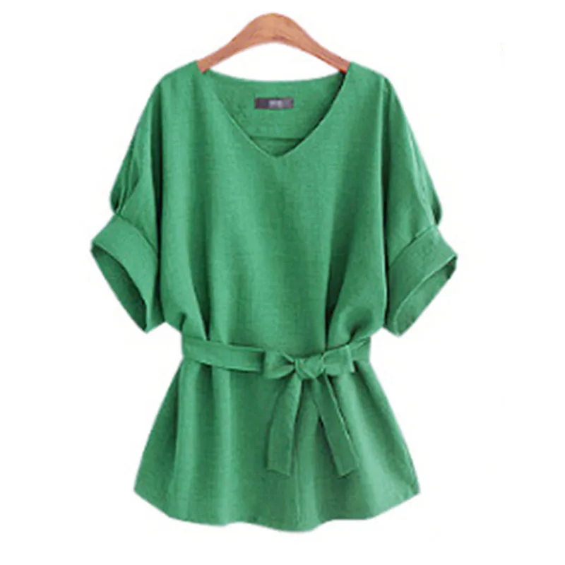 Блузка женская из хлопка и льна с V образным вырезом большим бантом|Блузки| |