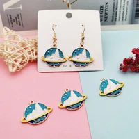 10pcslot snow mountain enamel charms pendants fit diy jewelry accessory gold tone round planet charms earring dangle finding