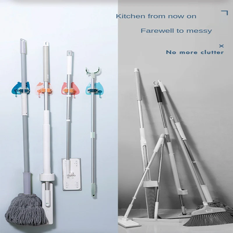 

2021 Cartoon No Punch Mop Clip Home Plastic Wall Mount Cute Cartoon Strong Seamless Mop Chuck hot sale