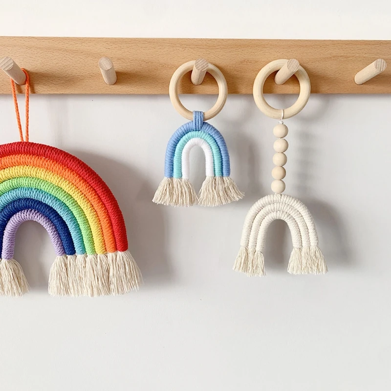 

Baby Teething Ring Rainbow Tassel Wooden Nursing Teether Toy Stroller Pendant Y1QF